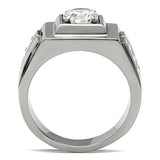 High polished (no plating) Stainless Steel Ring with AAA Grade CZ  in Clear
