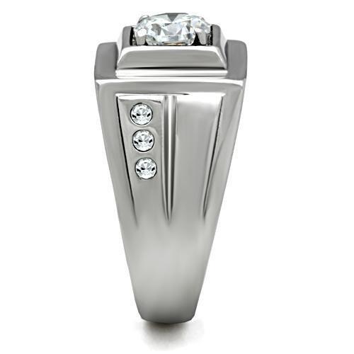 High polished (no plating) Stainless Steel Ring with AAA Grade CZ  in Clear