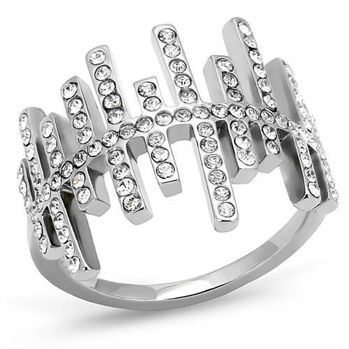 High polished (no plating) Stainless Steel Ring with Top Grade Crystal  in Clear