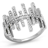 High polished (no plating) Stainless Steel Ring with Top Grade Crystal  in Clear