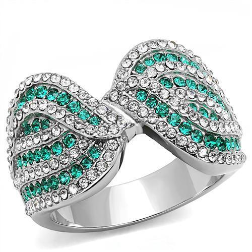 High polished (no plating) Stainless Steel Ring with Top Grade Crystal  in Emerald