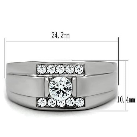High polished (no plating) Stainless Steel Ring with AAA Grade CZ  in Clear