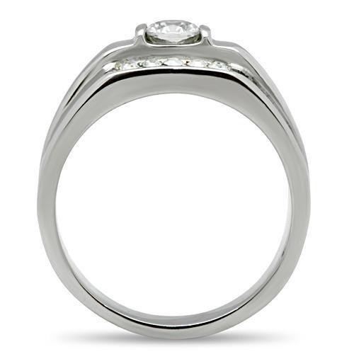 High polished (no plating) Stainless Steel Ring with AAA Grade CZ  in Clear