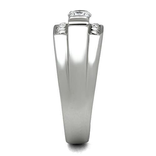 High polished (no plating) Stainless Steel Ring with AAA Grade CZ  in Clear