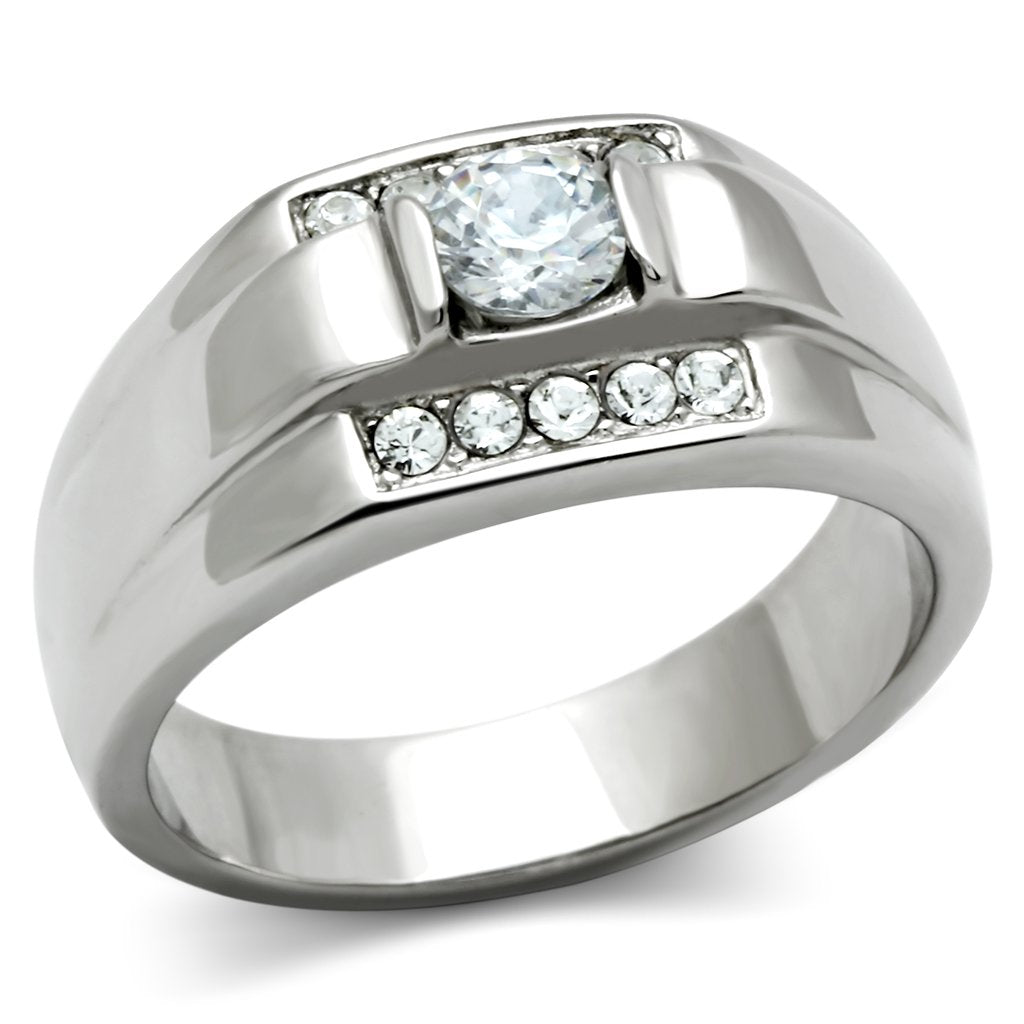 High polished (no plating) Stainless Steel Ring with AAA Grade CZ  in Clear