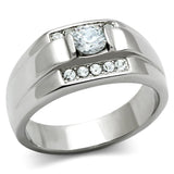 High polished (no plating) Stainless Steel Ring with AAA Grade CZ  in Clear