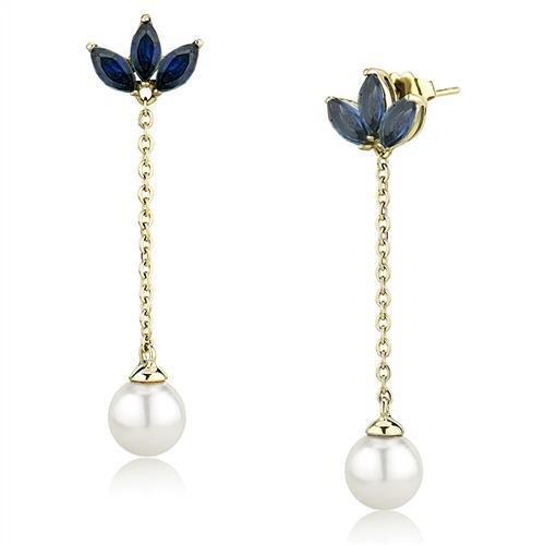 IP Gold(Ion Plating) Stainless Steel Earrings with Synthetic Pearl in White
