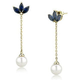 IP Gold(Ion Plating) Stainless Steel Earrings with Synthetic Pearl in White