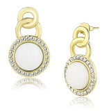 IP Gold(Ion Plating) Stainless Steel Earrings with Synthetic Jade in White