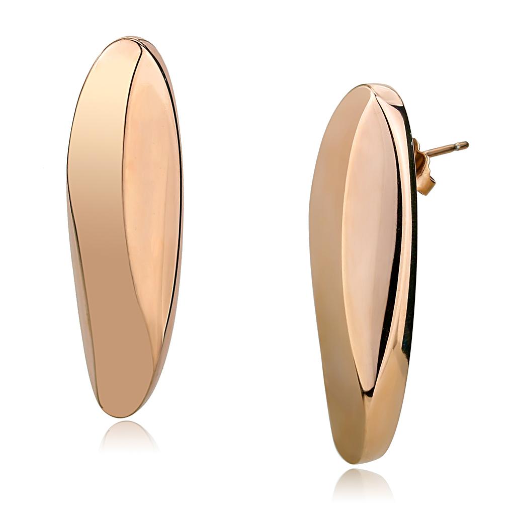 IP Rose Gold(Ion Plating) Stainless Steel Earrings with No Stone
