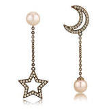 IP Coffee light Stainless Steel Earrings with Synthetic Pearl in Light Peach