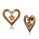 IP Rose Gold(Ion Plating) Stainless Steel Earrings with Top Grade Crystal  in Light Peach