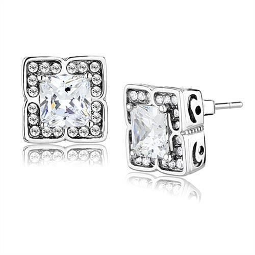 High polished (no plating) Stainless Steel Earrings with AAA Grade CZ  in Clear