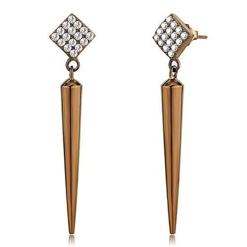 IP Coffee light Stainless Steel Earrings with AAA Grade CZ  in Clear