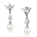 Rhodium Stainless Steel Earrings with Synthetic Pearl in White