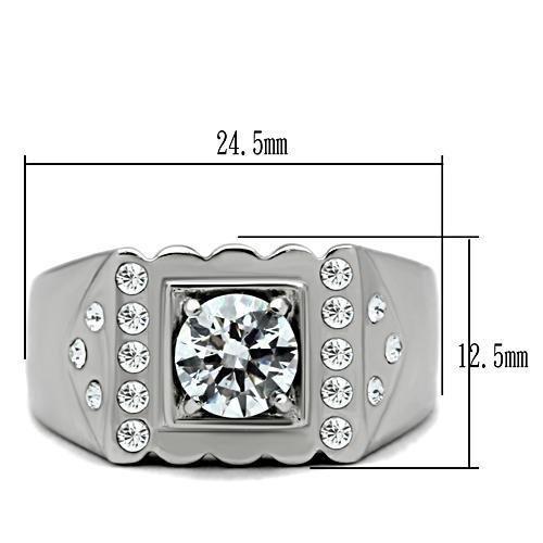 High polished (no plating) Stainless Steel Ring with AAA Grade CZ  in Clear