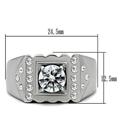 High polished (no plating) Stainless Steel Ring with AAA Grade CZ  in Clear