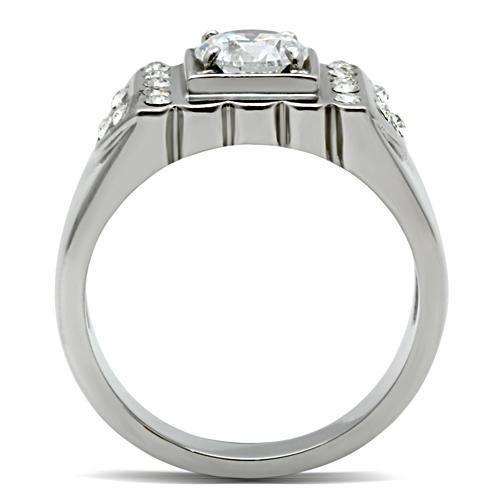 High polished (no plating) Stainless Steel Ring with AAA Grade CZ  in Clear