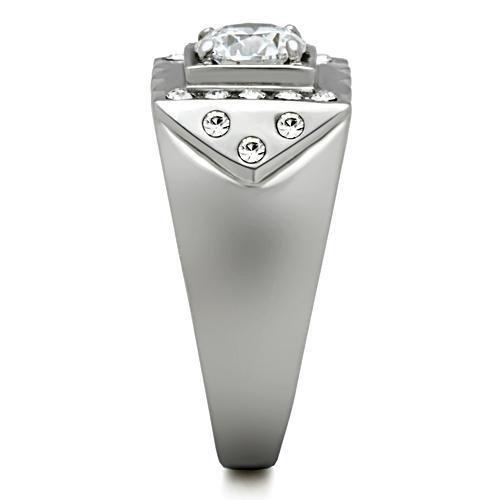 High polished (no plating) Stainless Steel Ring with AAA Grade CZ  in Clear