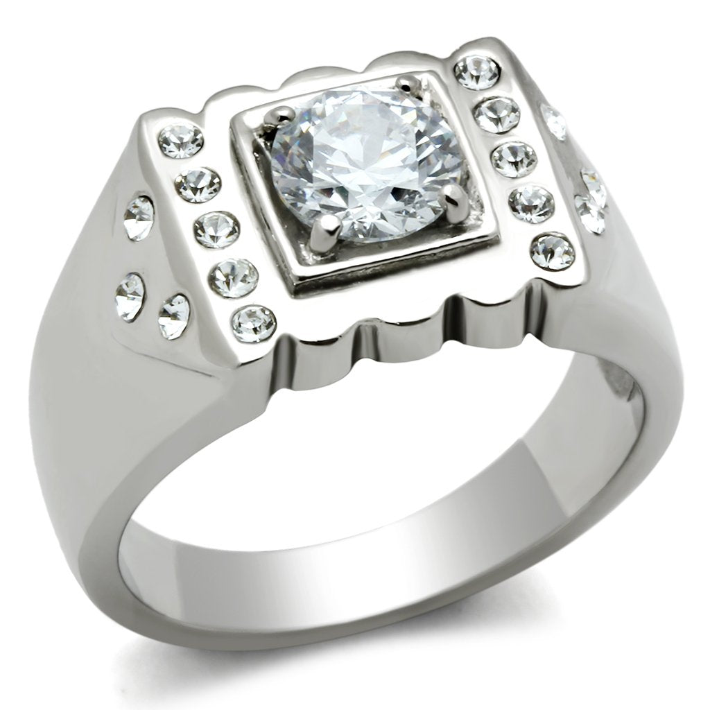 High polished (no plating) Stainless Steel Ring with AAA Grade CZ  in Clear