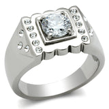 High polished (no plating) Stainless Steel Ring with AAA Grade CZ  in Clear