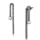 IP Light Black  (IP Gun) Stainless Steel Earrings with Synthetic Pearl in Light Amethyst