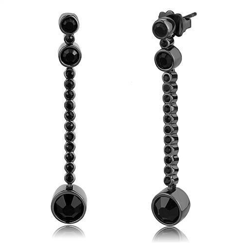 IP Light Black  (IP Gun) Stainless Steel Earrings with Top Grade Crystal  in Jet