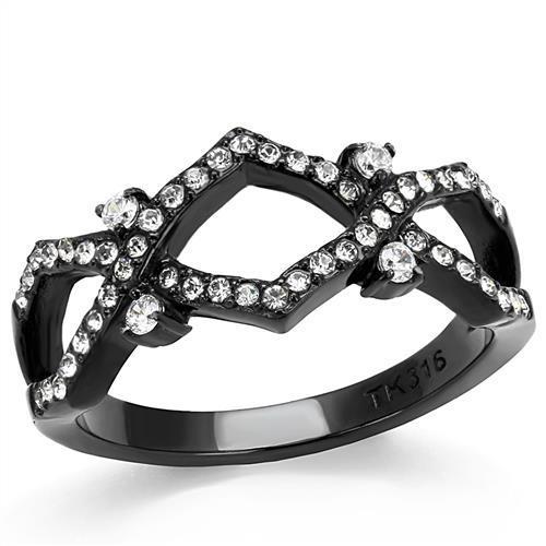 IP Black(Ion Plating) Stainless Steel Ring with AAA Grade CZ  in Clear