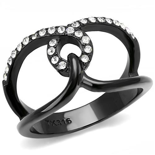 IP Black(Ion Plating) Stainless Steel Ring with Top Grade Crystal  in Clear