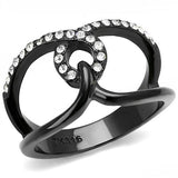 IP Black(Ion Plating) Stainless Steel Ring with Top Grade Crystal  in Clear