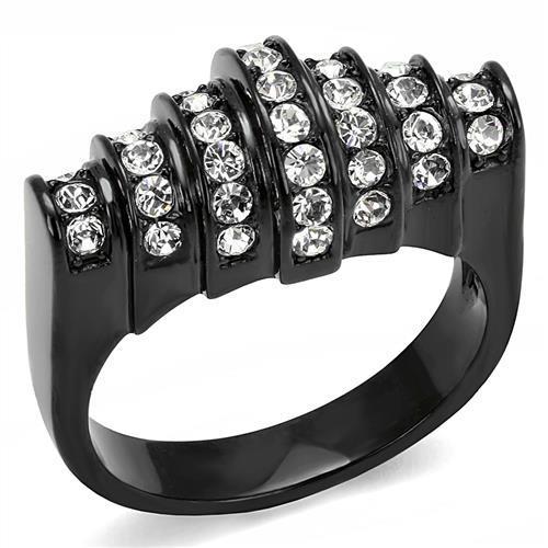IP Black(Ion Plating) Stainless Steel Ring with Top Grade Crystal  in Clear