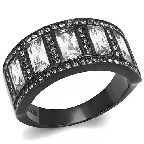 IP Black(Ion Plating) Stainless Steel Ring with AAA Grade CZ  in Clear