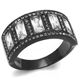IP Black(Ion Plating) Stainless Steel Ring with AAA Grade CZ  in Clear