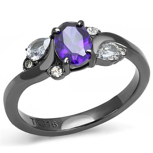 IP Light Black  (IP Gun) Stainless Steel Ring with AAA Grade CZ  in Tanzanite