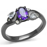 IP Light Black  (IP Gun) Stainless Steel Ring with AAA Grade CZ  in Tanzanite