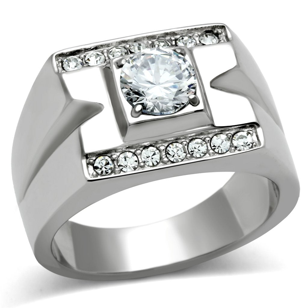 High polished (no plating) Stainless Steel Ring with AAA Grade CZ  in Clear