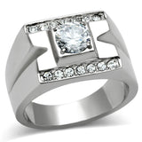 High polished (no plating) Stainless Steel Ring with AAA Grade CZ  in Clear