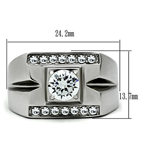 High polished (no plating) Stainless Steel Ring with AAA Grade CZ  in Clear
