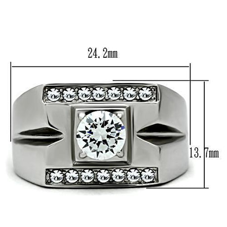 High polished (no plating) Stainless Steel Ring with AAA Grade CZ  in Clear