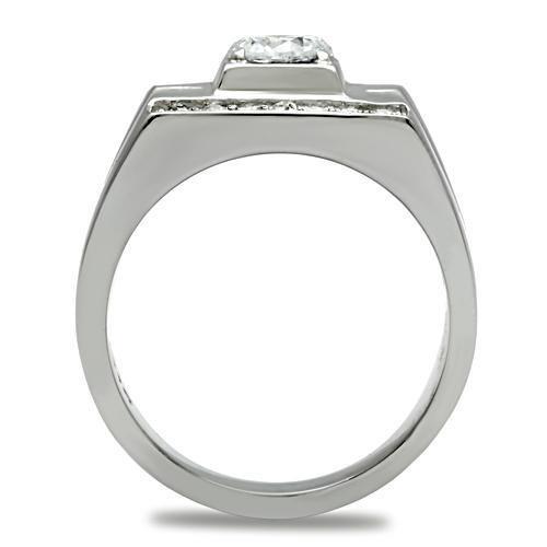 High polished (no plating) Stainless Steel Ring with AAA Grade CZ  in Clear