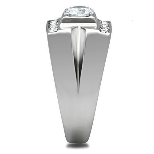 High polished (no plating) Stainless Steel Ring with AAA Grade CZ  in Clear