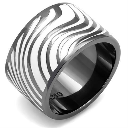 IP Light Black  (IP Gun) Stainless Steel Ring with Epoxy  in White
