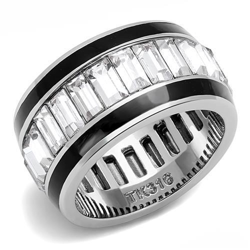 High polished (no plating) Stainless Steel Ring with Top Grade Crystal  in Clear