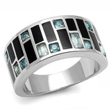 High polished (no plating) Stainless Steel Ring with Synthetic Synthetic Glass in Sea Blue