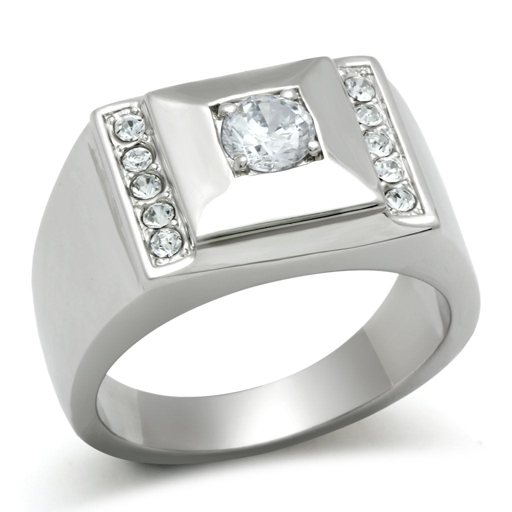 High polished (no plating) Stainless Steel Ring with AAA Grade CZ  in Clear