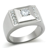 High polished (no plating) Stainless Steel Ring with AAA Grade CZ  in Clear