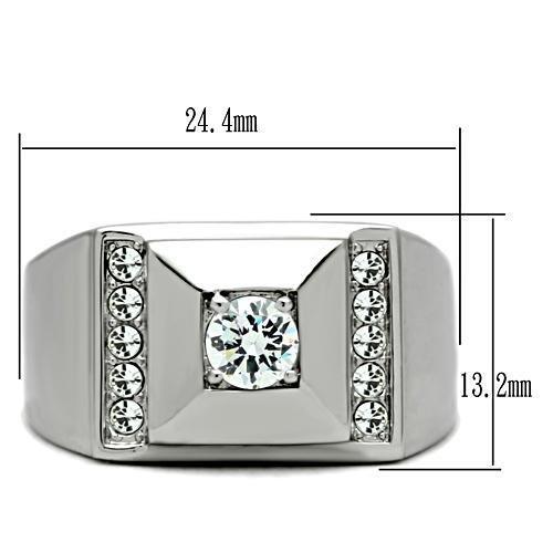 High polished (no plating) Stainless Steel Ring with AAA Grade CZ  in Clear