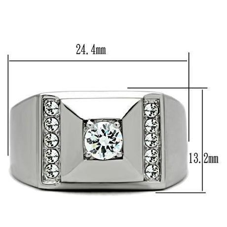 High polished (no plating) Stainless Steel Ring with AAA Grade CZ  in Clear