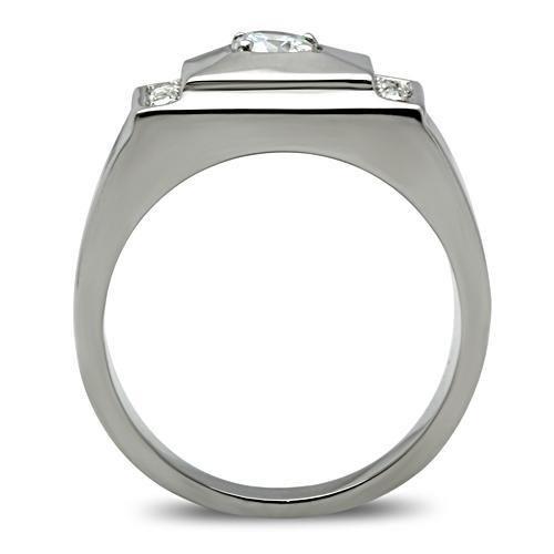 High polished (no plating) Stainless Steel Ring with AAA Grade CZ  in Clear