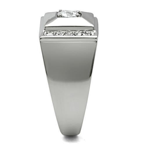 High polished (no plating) Stainless Steel Ring with AAA Grade CZ  in Clear